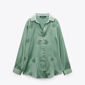Zara Green Embroidered Button Up